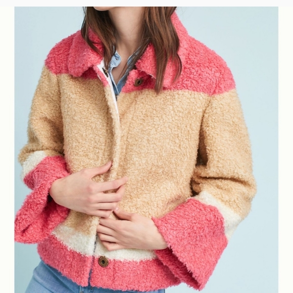 Pink and Tan Sherpa teddy coat by Anthropologie. - Picture 15 of 15